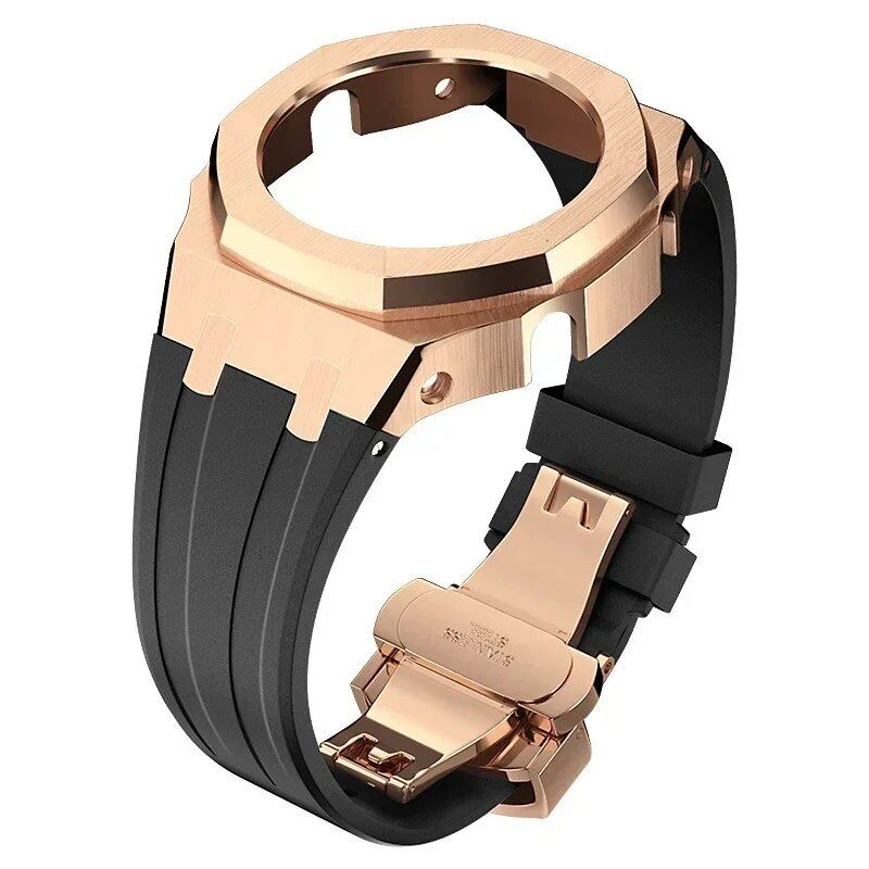 Casio Gen4 Metal Bezel Modification Kit for GA2100 with Stainless Steel Strap and Rubber Watch Case, Compatible with GEN4 GA2100/2110, Band Color: Parallel Import
