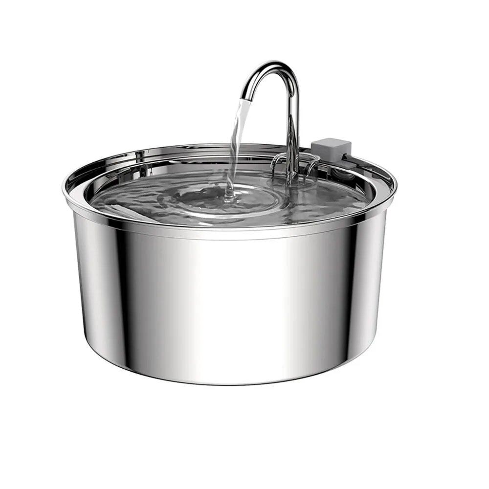 Stainless steel automatic pet waterer, USB rechargeable, silent, with filter, for cats and dogs. Color: Black; Capacity: 3.2L. Imported.