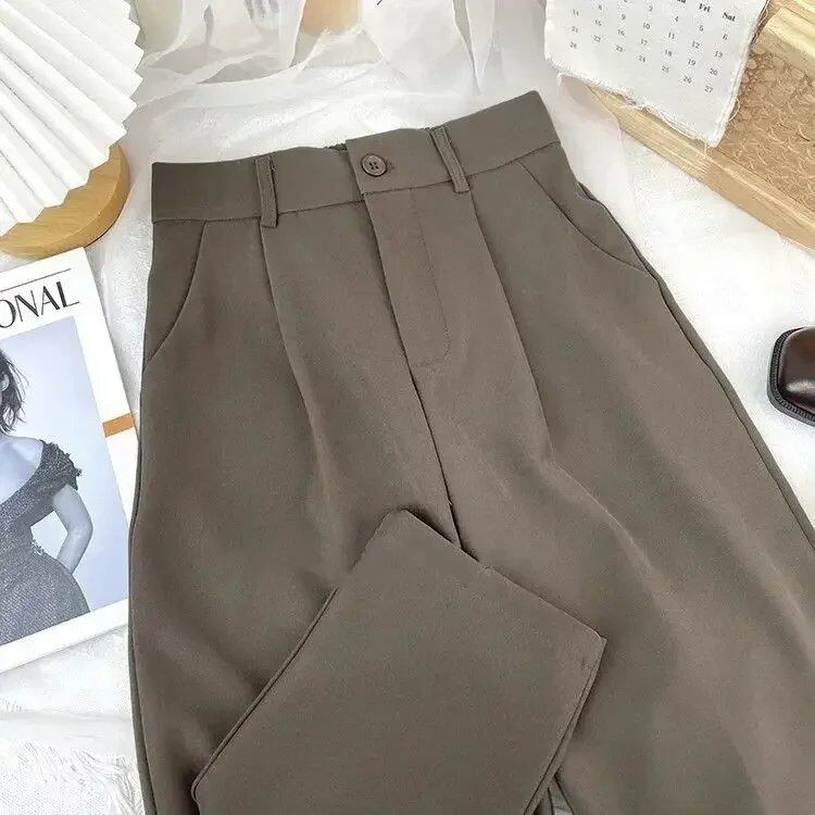 Women's Fashionable Elastic High-Waisted Casual Pants for Fall/Spring Black Suits, Simple Korean Style, Office Pants, Size 2023 (Parallel Import)