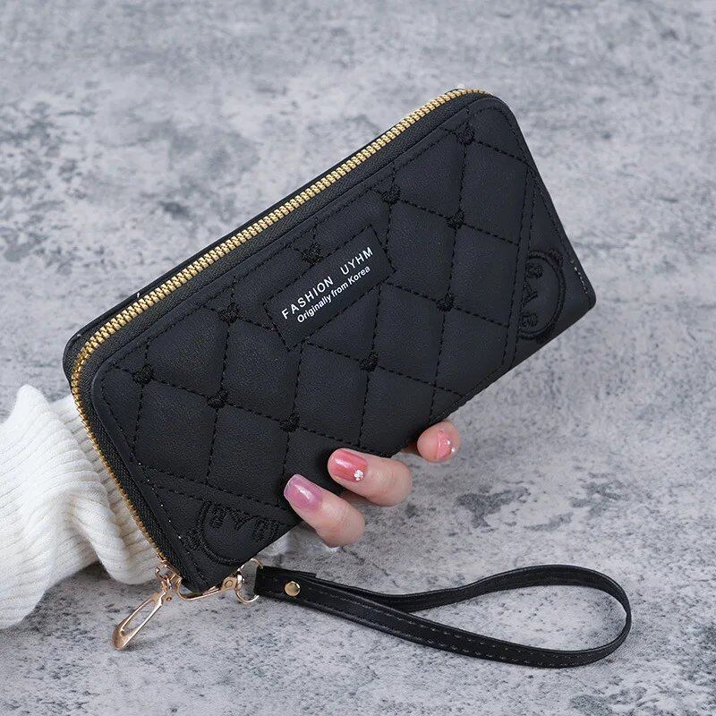 女性用ファッション ハート型 ジッパー付き長財布 ソリッドカラー PUレザー コインポーチ レディース リストバンド付き カードホルダー クラッチバッグ ;発送元: 並行輸入品