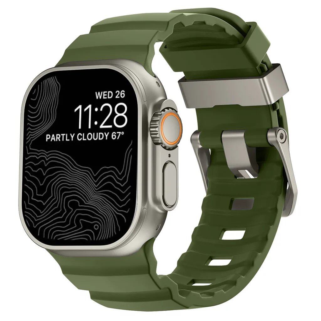 Sport Band for Apple Watch Ultra 2/10/9/8/7/6/SE/5/4 - Soft Silicone and Titanium Bracelet Strap, Compatible with iWatch 42mm, 44mm, 45mm, 46mm, and 49mm Band Colors: 42mm, 44mm, 45mm, 46mm, and 49mm Band Widths (Imported)