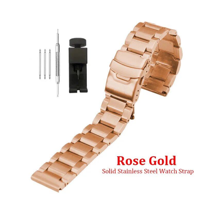 Solid Stainless Steel Watch Strap, 18, 19, 20, 21, 22, 23, 24, 25mm, Metal Band, Folding Buckle, Universal Bracelet for Men and Women, Band Color: mm, Parallel Import