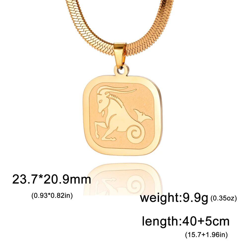 Women's 12 Zodiac Signs Necklace, Stainless Steel, Horoscope, Zodiac Pendant, Medallion, Snake Chain, Birthday Jewelry, "My Shape," 50cm Long; Metal Color: Parallel Import