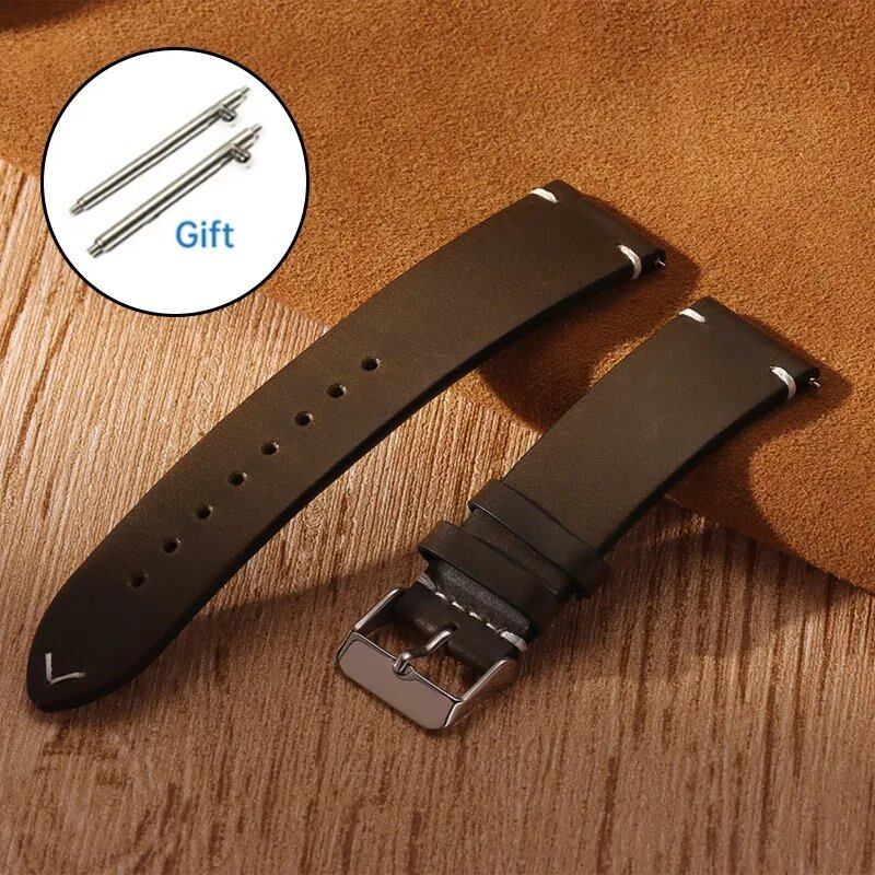 Men's and Women's Business Cowhide Leather Watch Band, Vintage Oil Wax Strap, Universal Quick Release Wristband, Handmade Retro Oil Bracelet, Band Color: mm; Ships from: Parallel Import