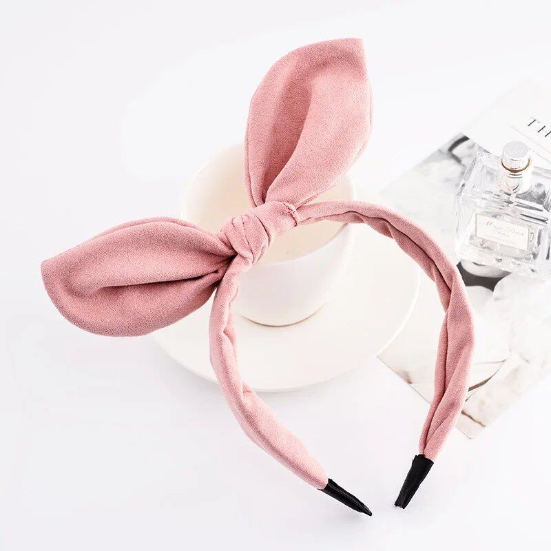 Bunny Ear Striped Print Hair Hoop Band, Wide Hairband with Ribbon for Girls, Hair Accessory, Headpiece, Parallel Import