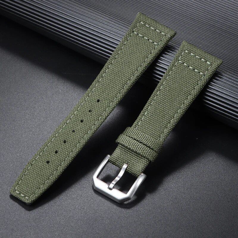 20mm, 21mm, 22mm Nylon Canvas Watch Strap, Compatible with IWC Pilot Straps, Waterproof, Men's Sport Green Replacement Watch Band, Band Color: mm, Parallel Import