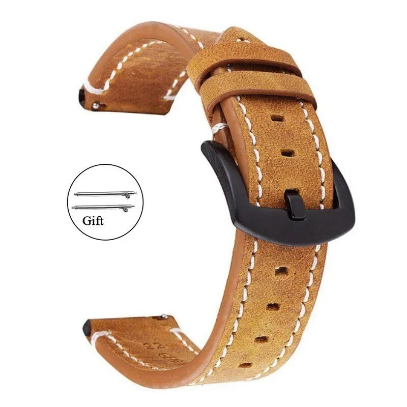 Genuine Retro Calf Leather Watch Band, 18mm, 20mm, 22mm, 24mm, Compatible with Samsung Watches and Huawei Watch GT2/GT3, Sport Strap, Band Color: mm, Parallel Import