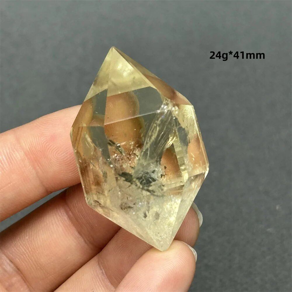 Natural Clear Citrine Double Tip Energy Bar, Reiki Healing Crystal Point, Garden Home Decor, Meditation, Spiritual Color, Parallel Import