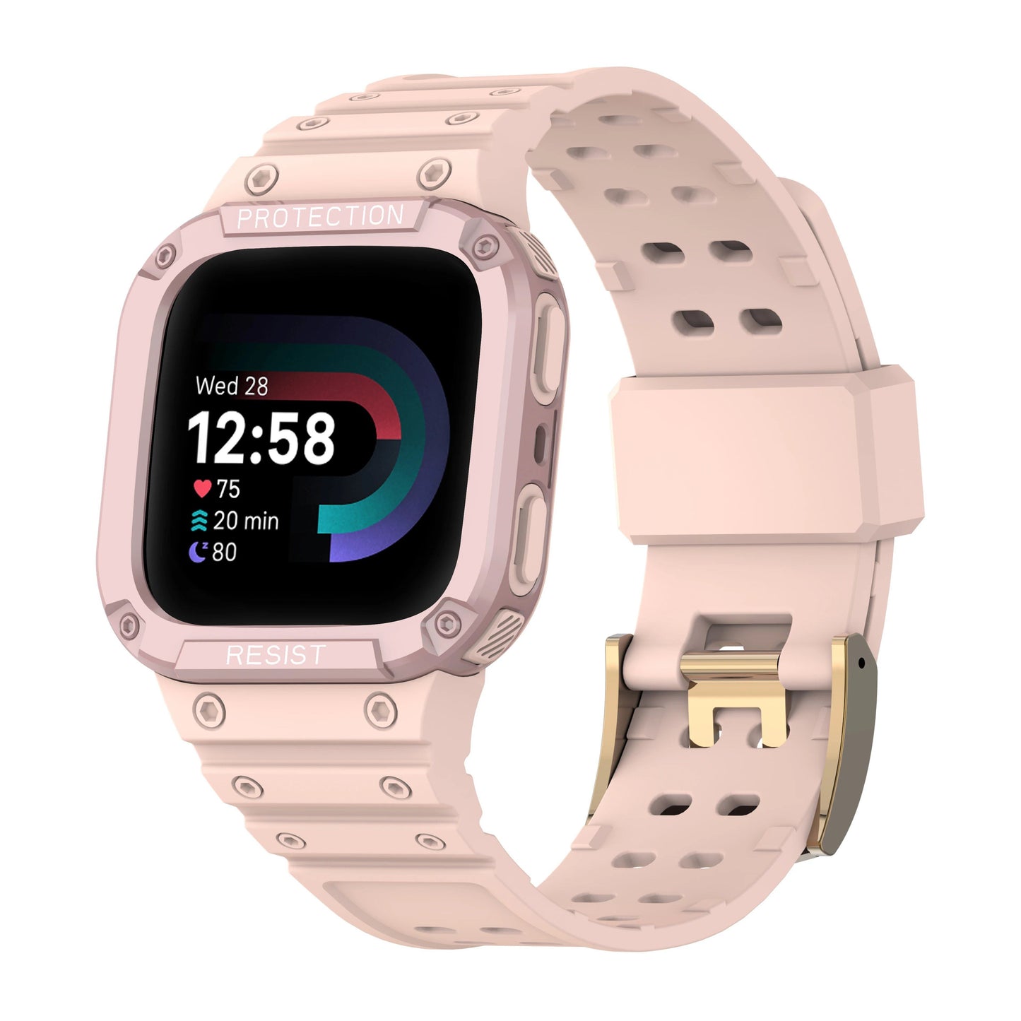All-in-one strap with protective case for Fitbit Versa 1234 - Versa Lite/Sense compatible TPU drop-resistant sports replacement band. Band Color: Parallel Import