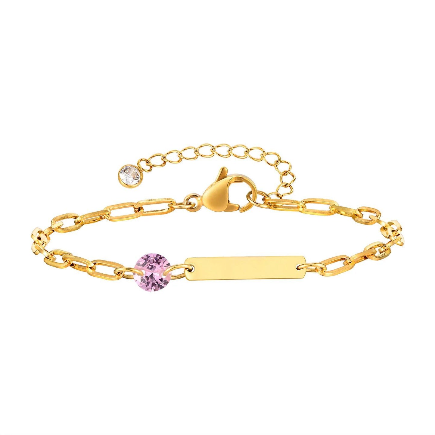 Vnox Zodiac Birthstone Bracelet for Women and Girls, Stainless Steel Rectangular Chain Bracelet with Personalization, Birthday Gift, Metal Color: BR-2085, Parallel Import