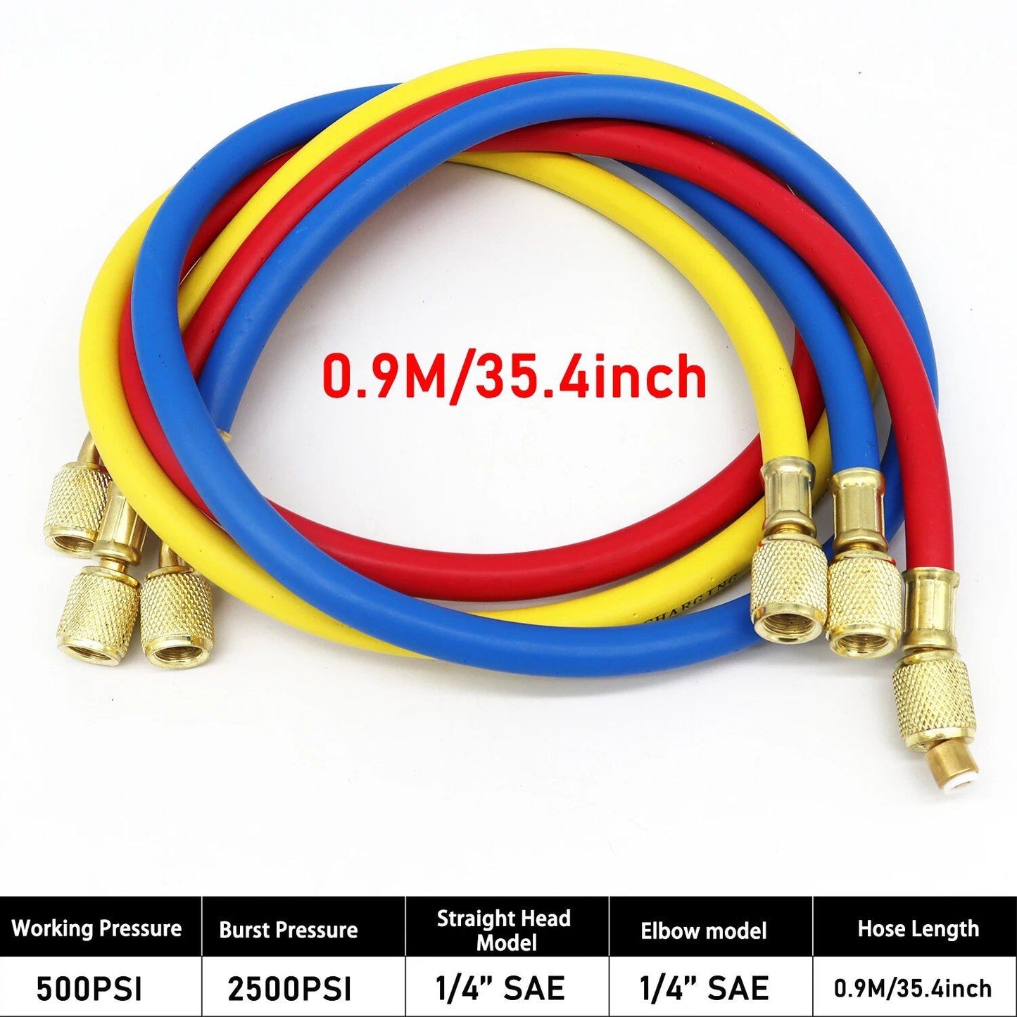 0.9M-1.8M AC Charging Hose Tube Kit with Low-Loss Fittings for R134A, R12, and R22 Refrigerants, Includes Air Conditioner Manifold Gauge, Parallel Import