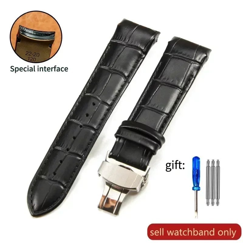 Genuine Cowhide Calfskin Watch Band with Butterfly Buckle for Tissot T035, 22mm, 23mm, 24mm, Black Band, Parallel Import