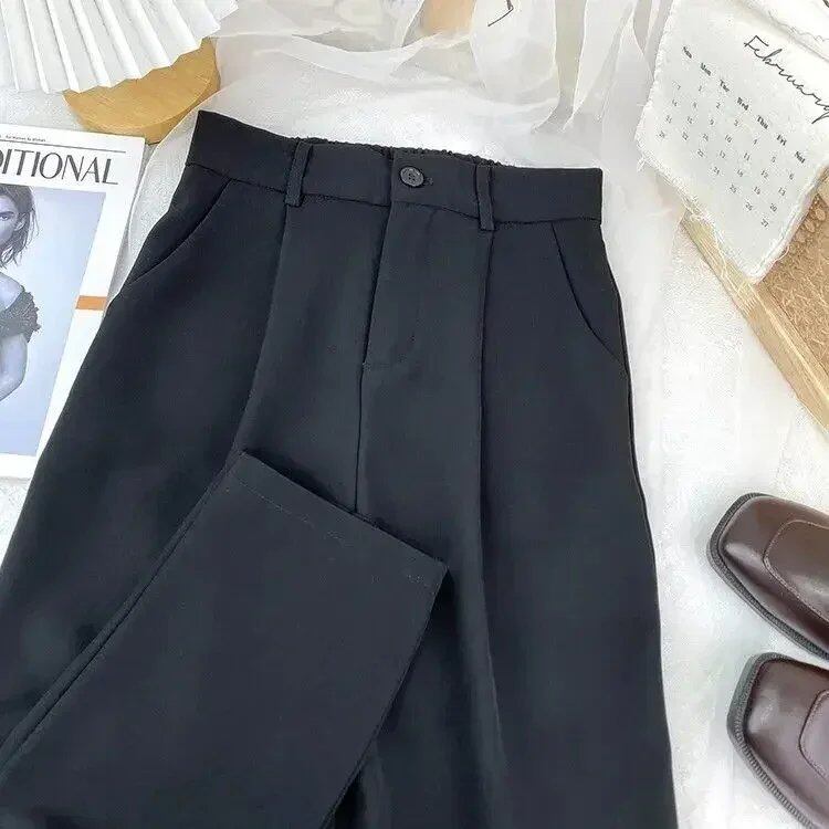 Women's Fashionable Elastic High-Waisted Casual Pants for Fall/Spring Black Suits, Simple Korean Style, Office Pants, Size 2023 (Parallel Import)