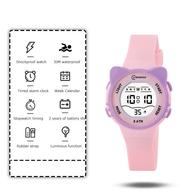 UTHAI C16 Children's Waterproof Alarm Clock Electronic Wristwatch with Cute Cat and Star Design for Junior and Junior High School Boys and Girls (Imported)