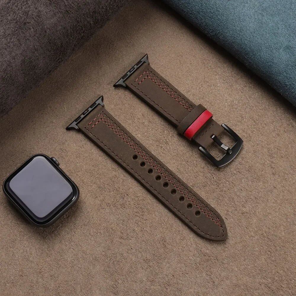 Apple Watch Leather Strap, Band, 46mm, 44mm, 45mm, 49mm, 41mm, 42mm, Accessories, Compatible with iWatch Series 5, 6, SE, 7, 8, Ultra, 9, 10, Band Color: mm, Parallel Import