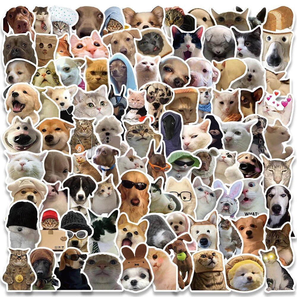 10/30/50/100 Sheets of Cute Dog and Cat Meme Stickers, Funny Animals, Kawaii Cartoon Decals for Skateboards, Laptops, Luggage, Smartphones, Cars, and Toys. Colors: Cartoon. Parallel Import.