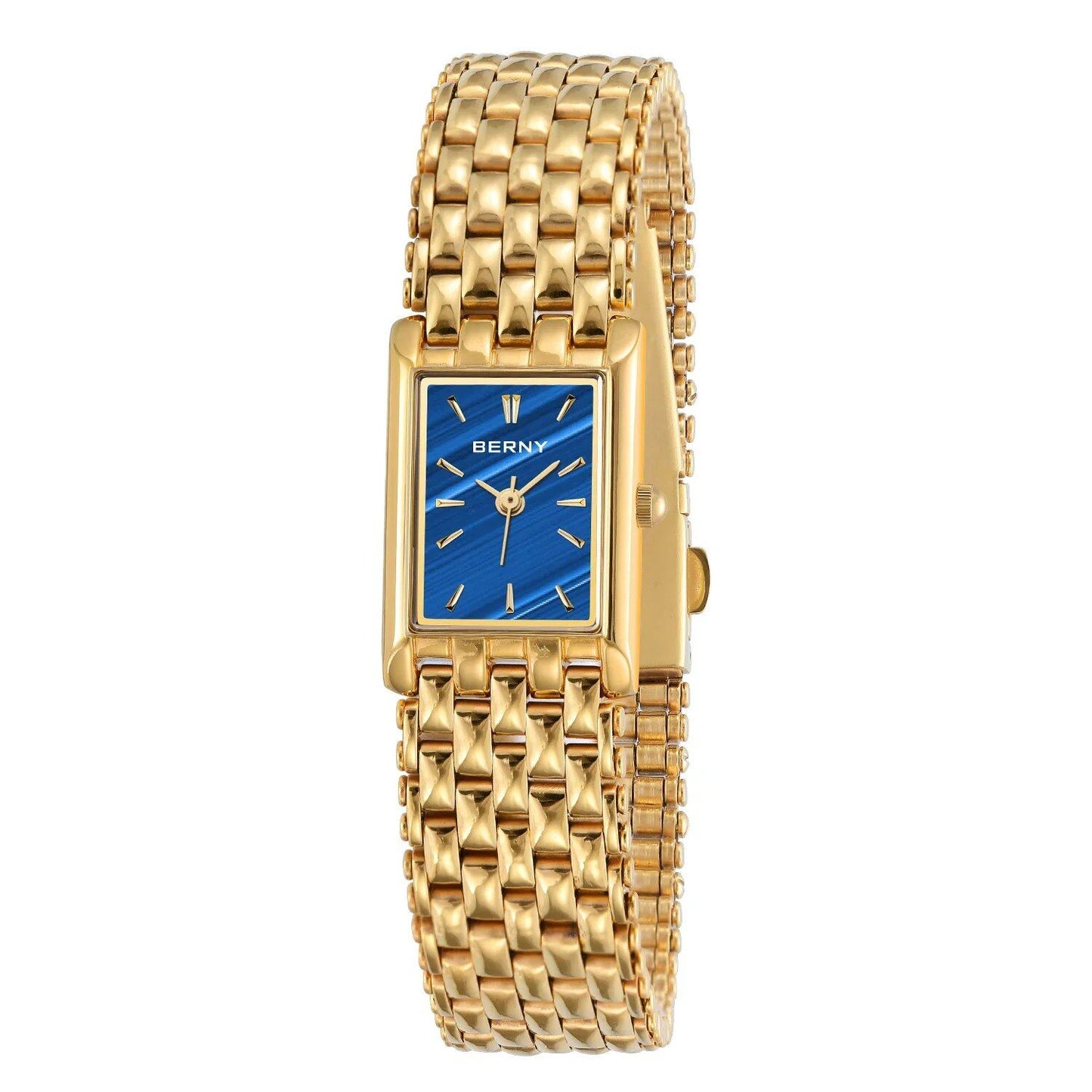 BERNY Women's Gold Quartz Watch, Square Shape, Stainless Steel, Small, Stylish, Casual, Fashion Watch, Color: 2166L, Parallel Import