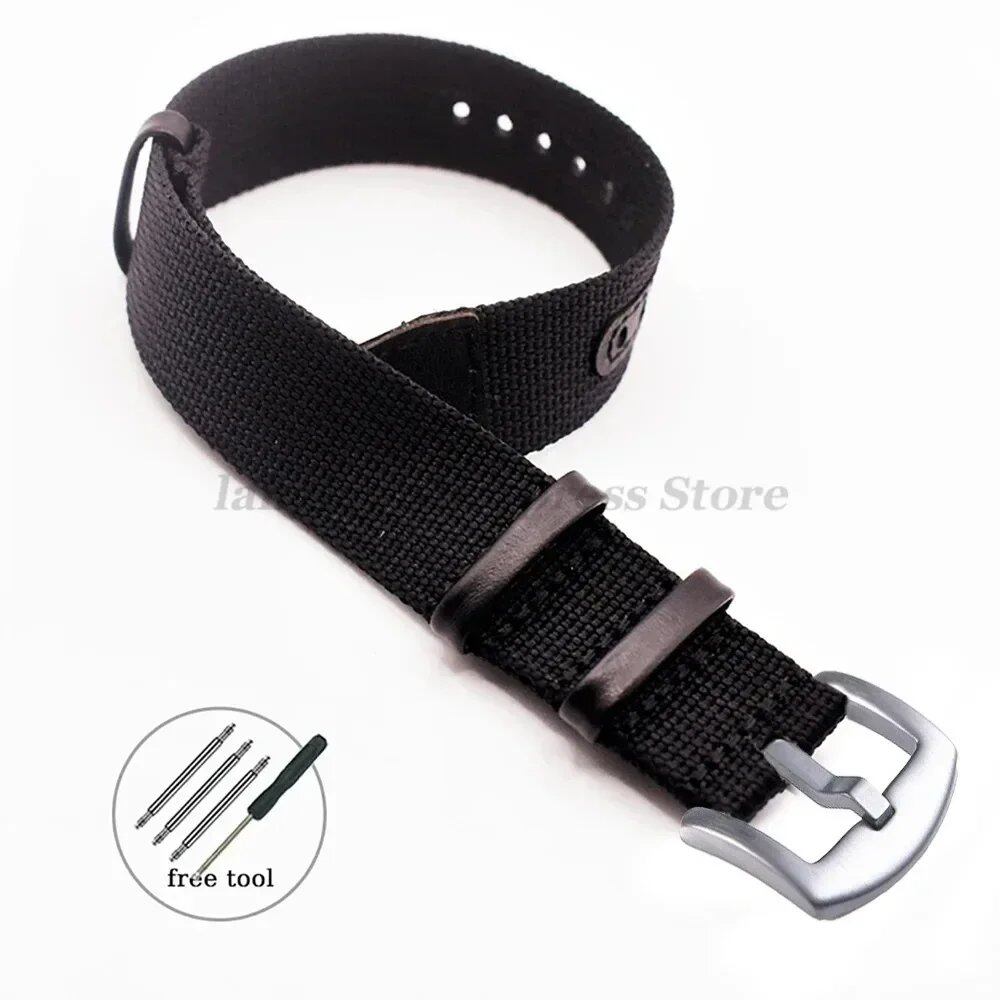 Seiko Canvas Nylon Patch Leather Strap Watch Bracelet for Rolex (20mm, 22mm), Hamilton, and Omega Compatible, Replacement Band, Band Color: mm, Parallel Import