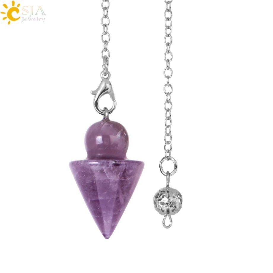 Natural Stone Cone Pendant, Silver Color, with Chain, Crystal Pendant, Pink Quartz, for Dowsing and Divination, Spiritual Reiki, Pendulum, S975 Metal Color: Parallel Import