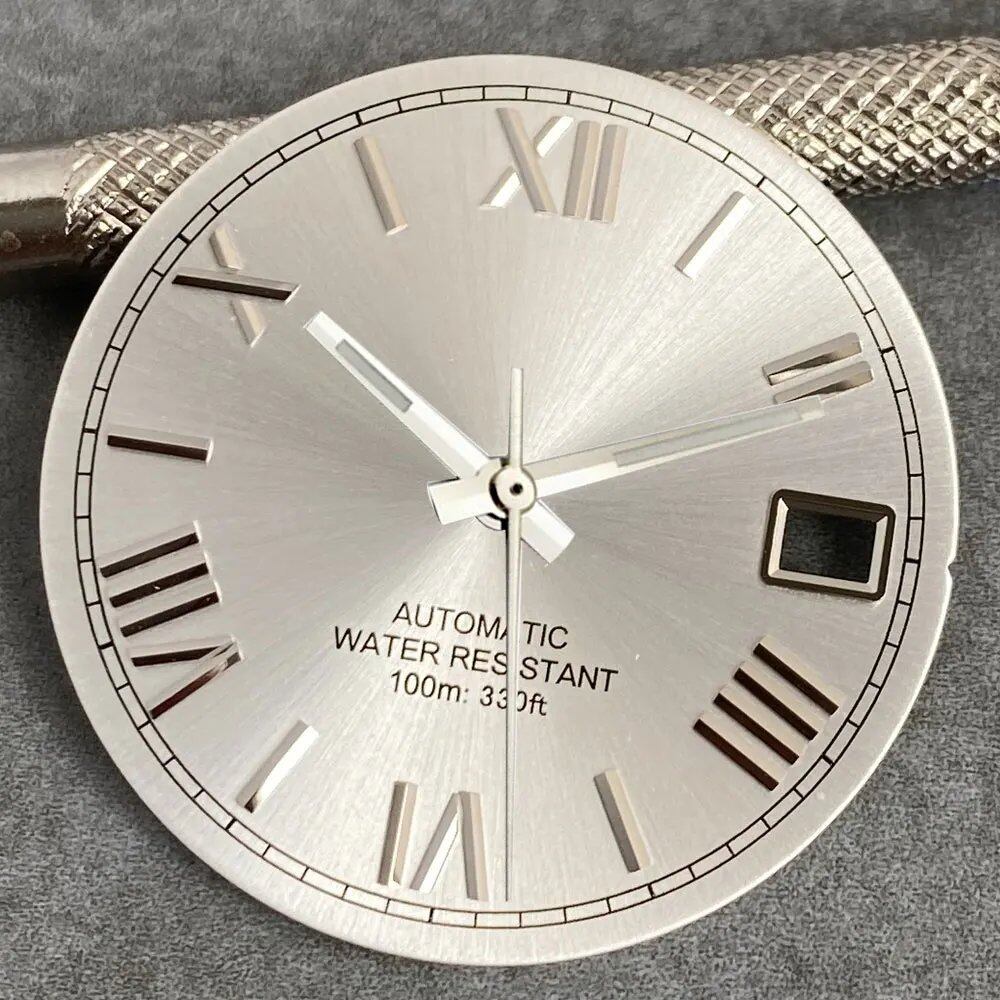 MATELION 29mm Steel Roman Numeral Sunburst Dial with Black, Blue, Gold, or Silver Dial, Compatible with NH35 and NH36 Automatic Diver Men's Watches, Parallel Import