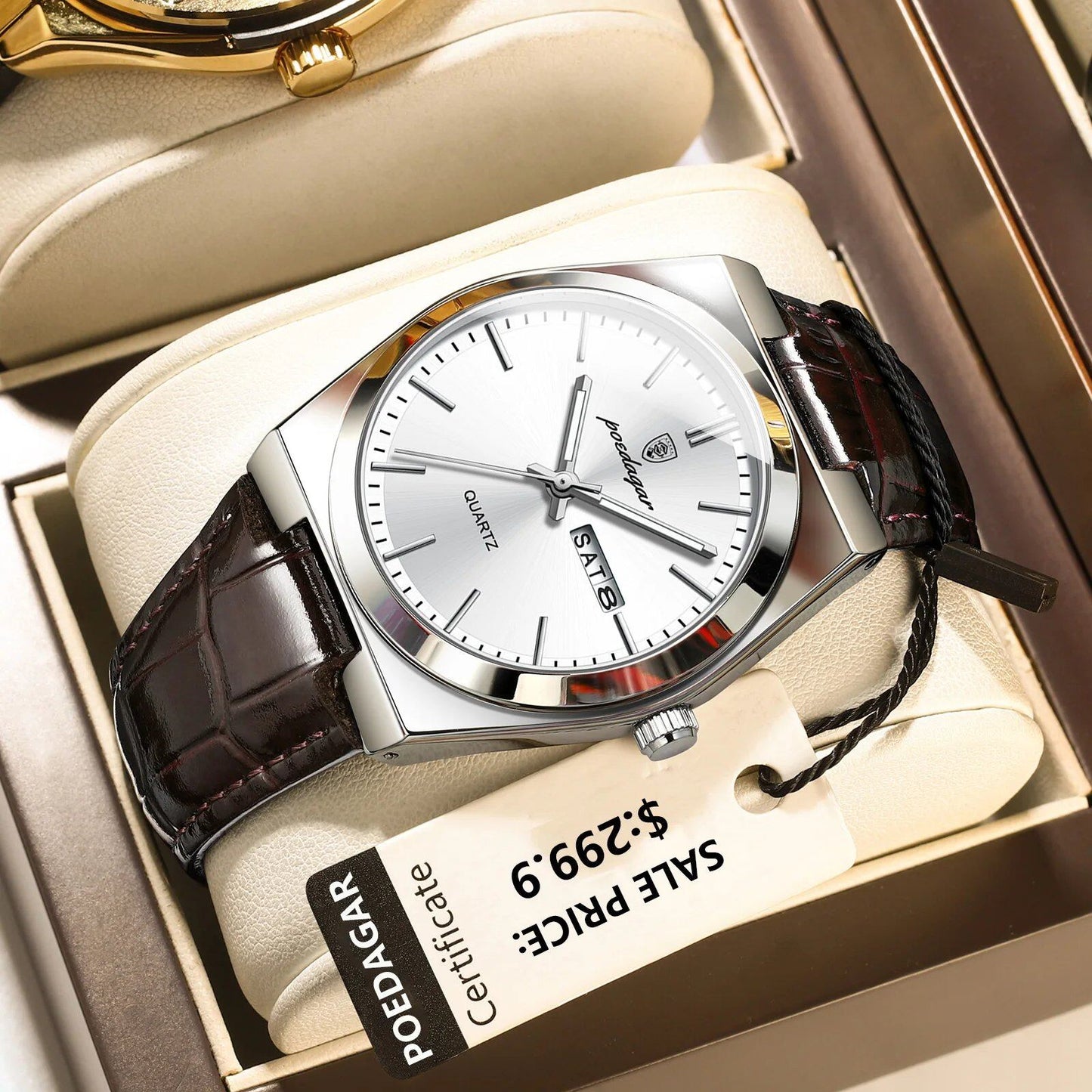 POEDAGAR Luxury Trend Men's Watch, Waterproof, Luminous, Date Week, Military/Outdoor, Leather, Quartz, Color: 930, Parallel Import