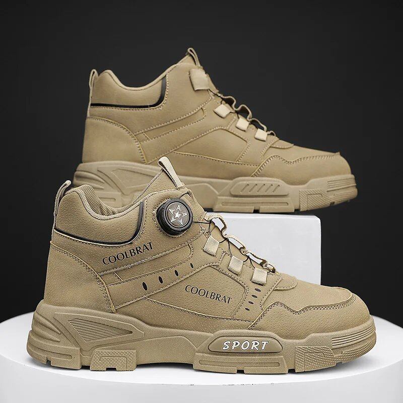 New Men's High-Top Platform Casual Boots with Swivel Buttons, Cargo Boots, Bike Boots, and Ankle Sneakers (Parallel Import)