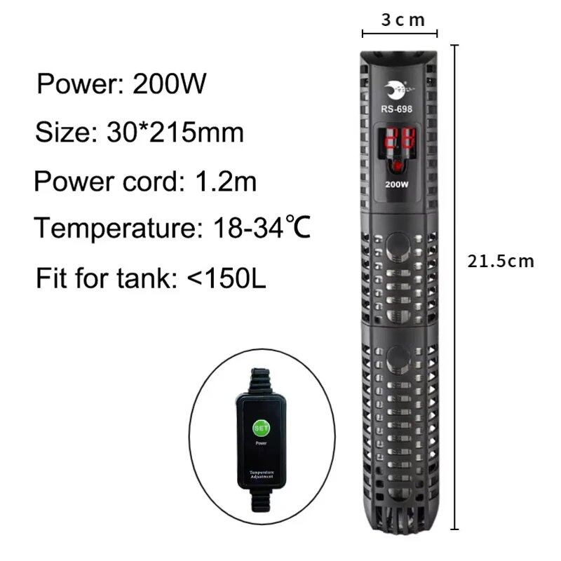 Submersible Aquarium Heater with Thermostat, 220-240V, 50-500W, Size: 220V; Color: 00W, Parallel Import