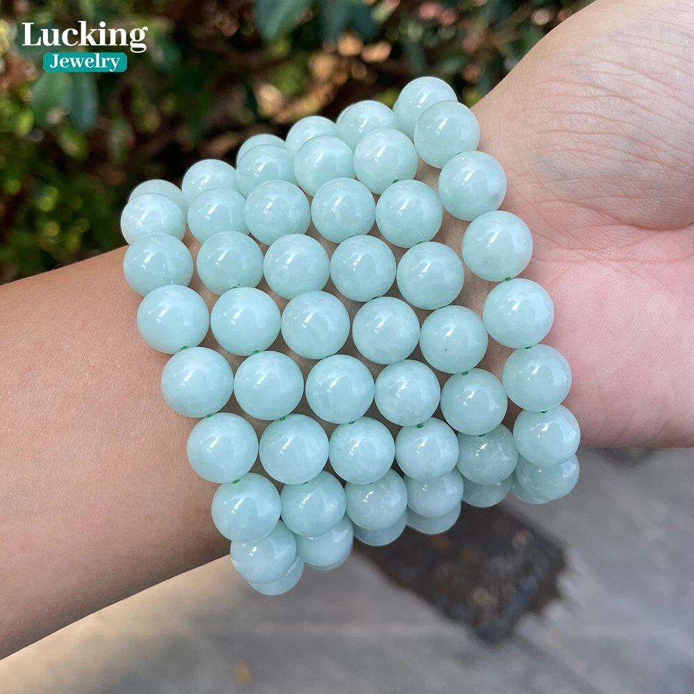 Natural Green Angelite Beaded Bracelet - 18cm Adjustable Elastic Band, Healing Crystal, Spiritual Protection, Boho Style. Color: Green Angelite; Item Diameter: Bracelet; Ships from: Parallel Import