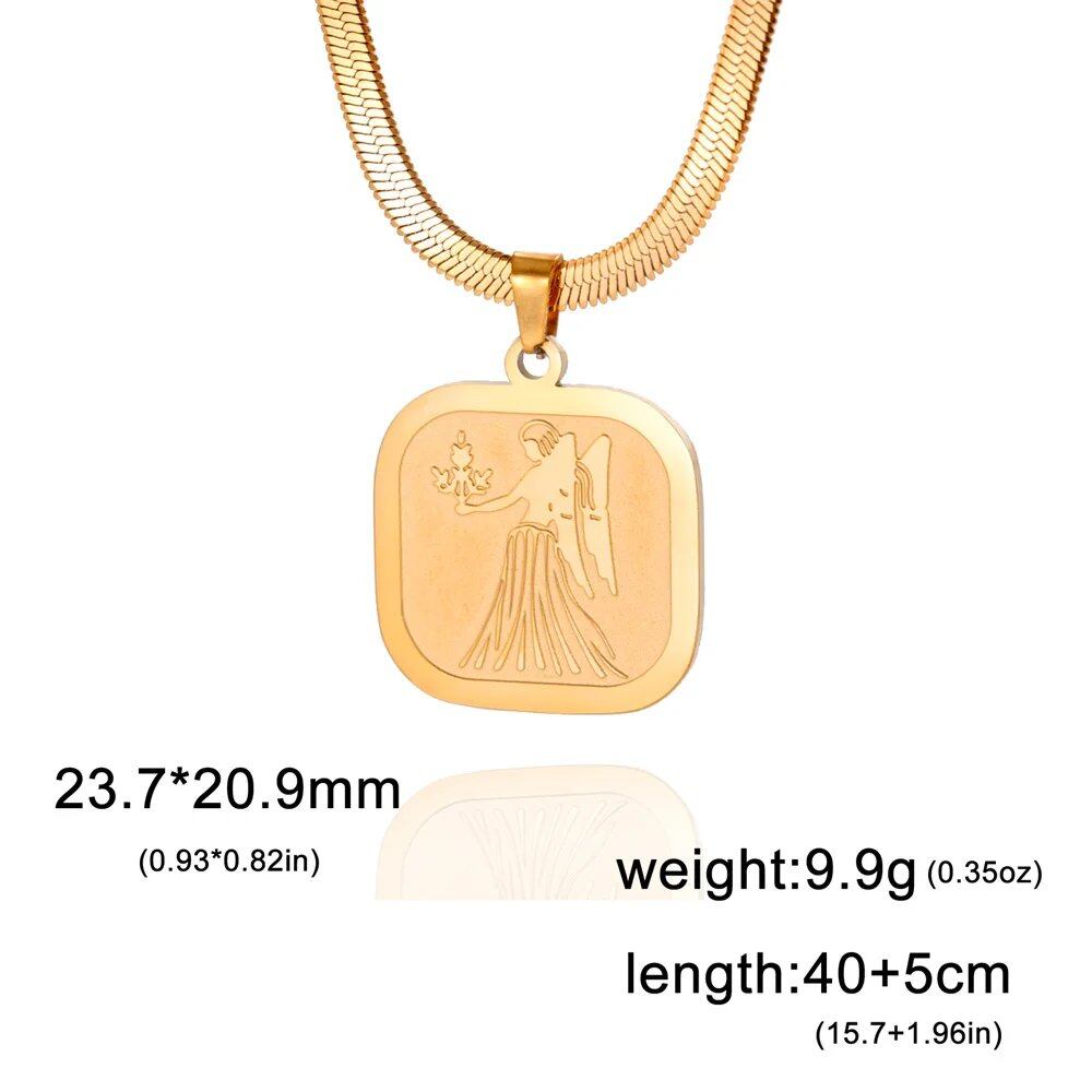 Women's 12 Zodiac Signs Necklace, Stainless Steel, Horoscope, Zodiac Pendant, Medallion, Snake Chain, Birthday Jewelry, "My Shape," 50cm Long; Metal Color: Parallel Import