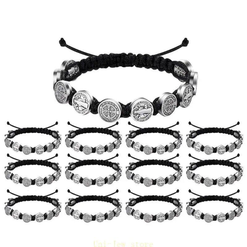 40GB Set of 12 St. Benedict Medal Bracelets, Unisex Spiritual Hand Chain, Main Stone Color: ; Shipped from: Parallel Import
