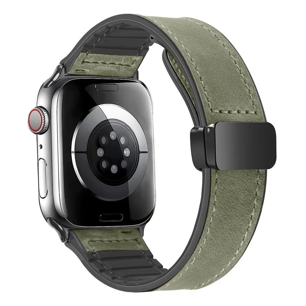 Apple Watch Ultra 49mm/iWatch Series 10・9・8・7・6対応 磁気レザーシリコンバンド(46mm/42mm/44mm/45mm/41mm/40mm/38mm対応) バンドカラー: 並行輸入品