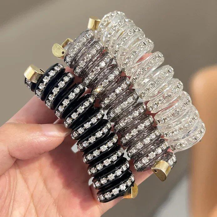 1/3-Piece Rhinestone Telephone Line Hair Loop for Women, Crystal Ponytail, High Elasticity Hair Band, Resin Hair Tie for Girls, Hair Accessories, Parallel Import