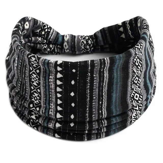 New Boho Floral Print Wide Headband with Vintage Knot Elastic Turban Headwrap for Women and Girls, Cotton Soft Bandana Hair Accessory, Parallel Import