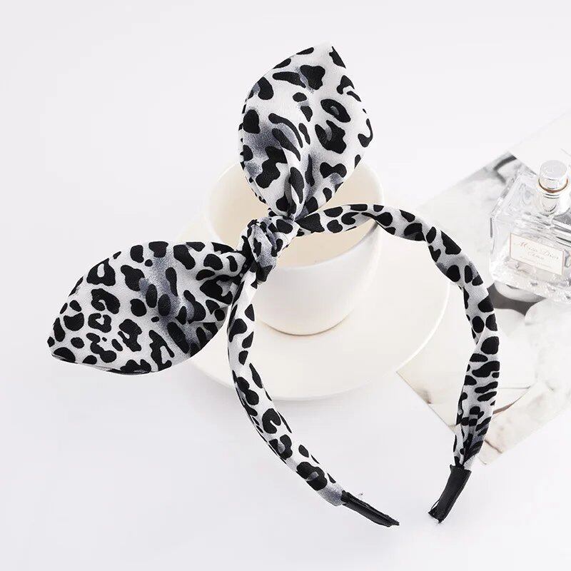 Bunny Ear Striped Print Hair Hoop Band, Wide Hairband with Ribbon for Girls, Hair Accessory, Headpiece, Parallel Import