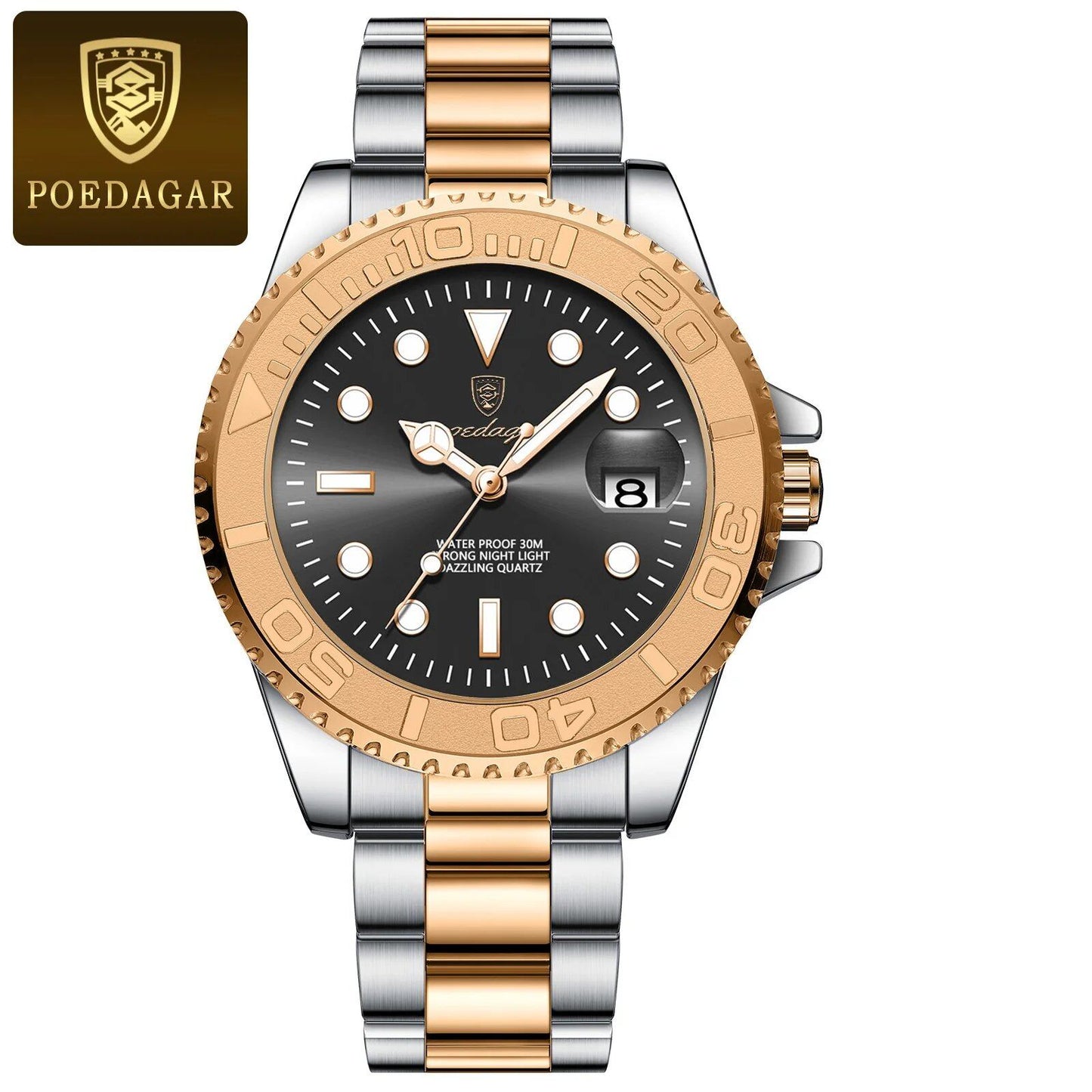 POEDAGAR Luxury Men's Business Quartz Watch, Water Resistant, Luminous Date Display, Stainless Steel, Gift Box Included, Color: 680, Parallel Import