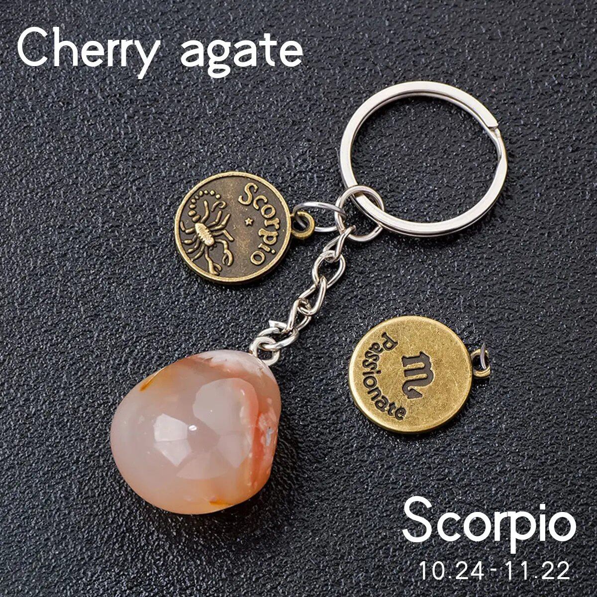 1 Natural Gemstone Zodiac Keychain with Clear Quartz and Amethyst Rolling Stones, DIY Car Key Ring Chain, Size: 1.5cm (Parallel Import)