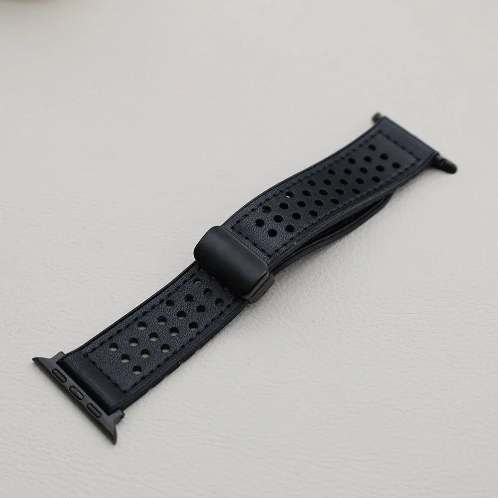 Silicone and Leather Strap with Magnetic Band for Apple Watch Ultra (49mm, 44mm, 46mm, 42mm, 40mm, 45mm, 41mm) Compatible with iWatch Series 10/9/8/7/6/SE/5 (Band Color: mm) Parallel Import