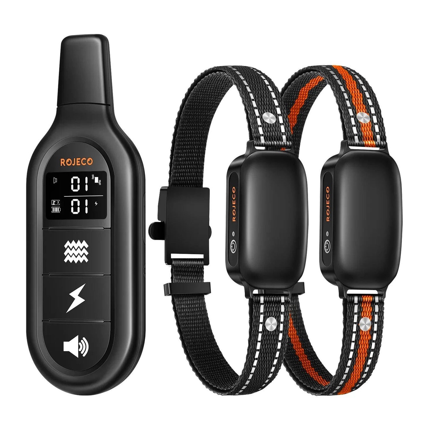 ROJECO Electric Dog Training Collar, Digital Rechargeable, Remote Control, IPX7 Waterproof, Vibrator, Anti-Barking Shock Collar for Pet Dogs, Collar: Parallel Import