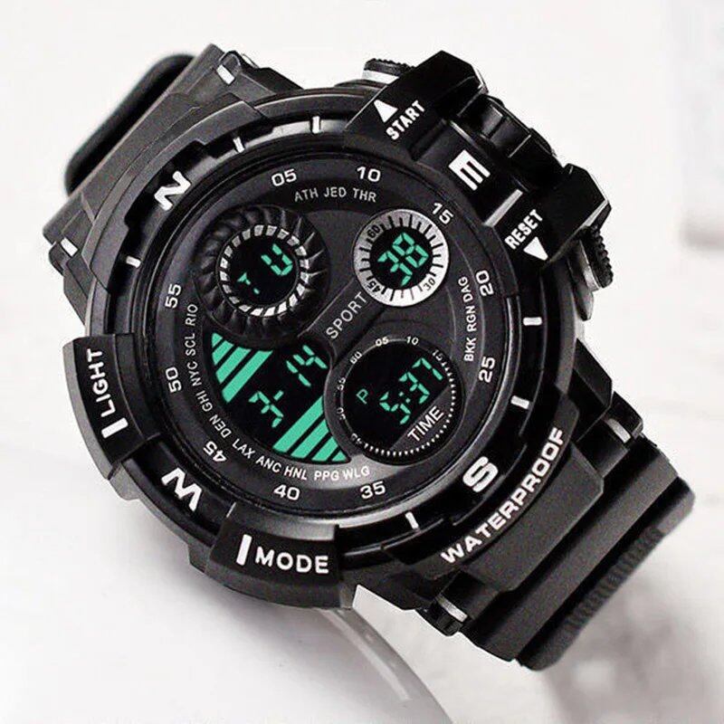 YIKAZE 50mm Big Dial Sports Watch with Military Countdown and Stopwatch, LED Digital Watch, Waterproof, Men's Electronic Watch, Color: Parallel Import