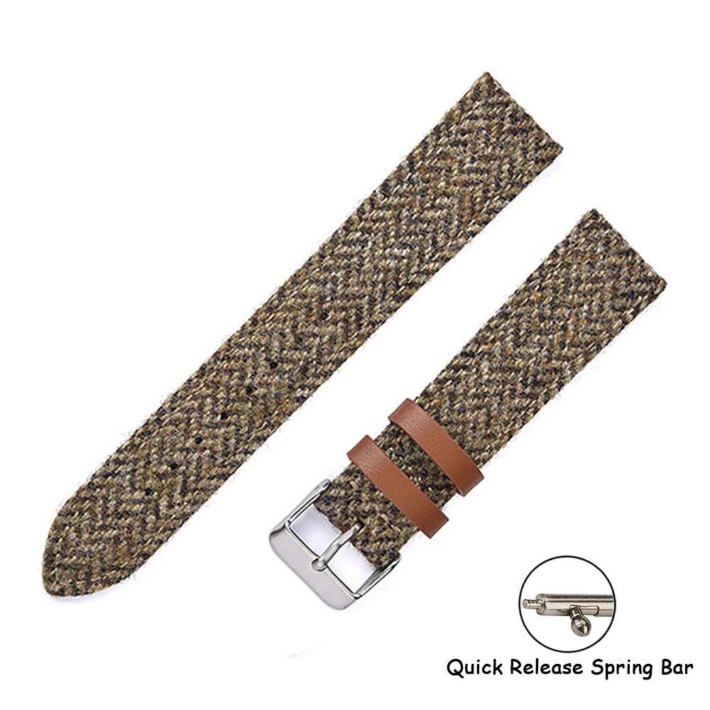 Leather and Wool Retro Watch Strap, 18mm, 20mm, 22mm, Quick Release Soft Strap, Nylon Woven, Luxury Bracelet, Watch Accessories, Band Color: mm, Parallel Import