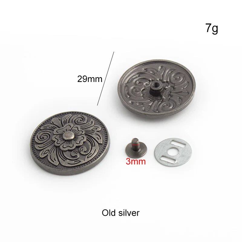 新作 アンティークシルバー風 高品質レザーバッグ用リベットスタッド 15-22-29mm 10-50-100個セット レトロ模様デザイン メタルアクセサリーパーツ サイズ:シルバー 並行輸入品
