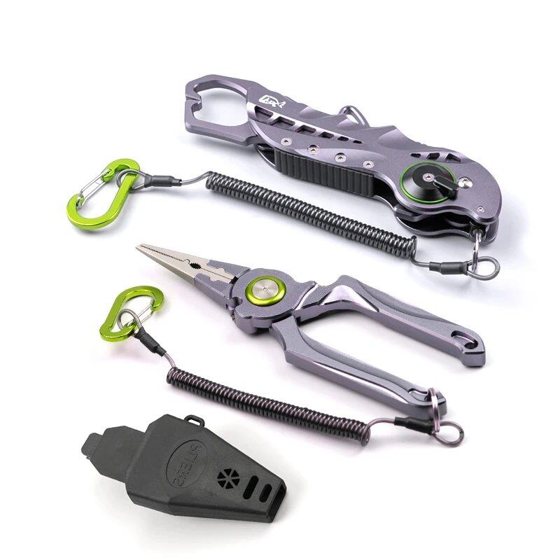 LINNHUE Folding Aluminum Alloy Fishing Pliers Set with Grip, Fishing Tackle, Hook Recover, Cutter, Line Split Ring, Accessories, Parallel Import