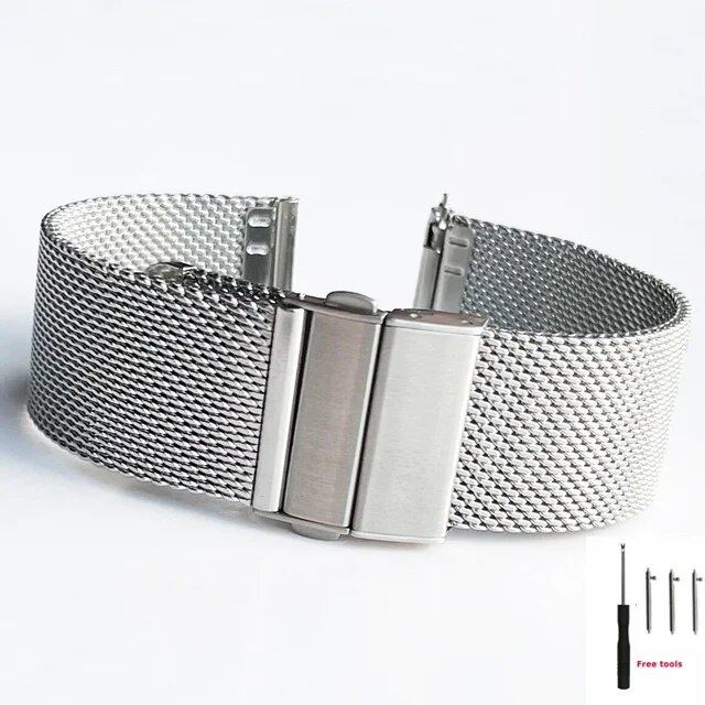16mm, 18mm, 20mm, 22mm Quick Release Milanese Loop Mesh Watch Band with Stainless Steel Metal Folding Buckle, Wrist Strap, Accessories, Band Color: mm, Parallel Import