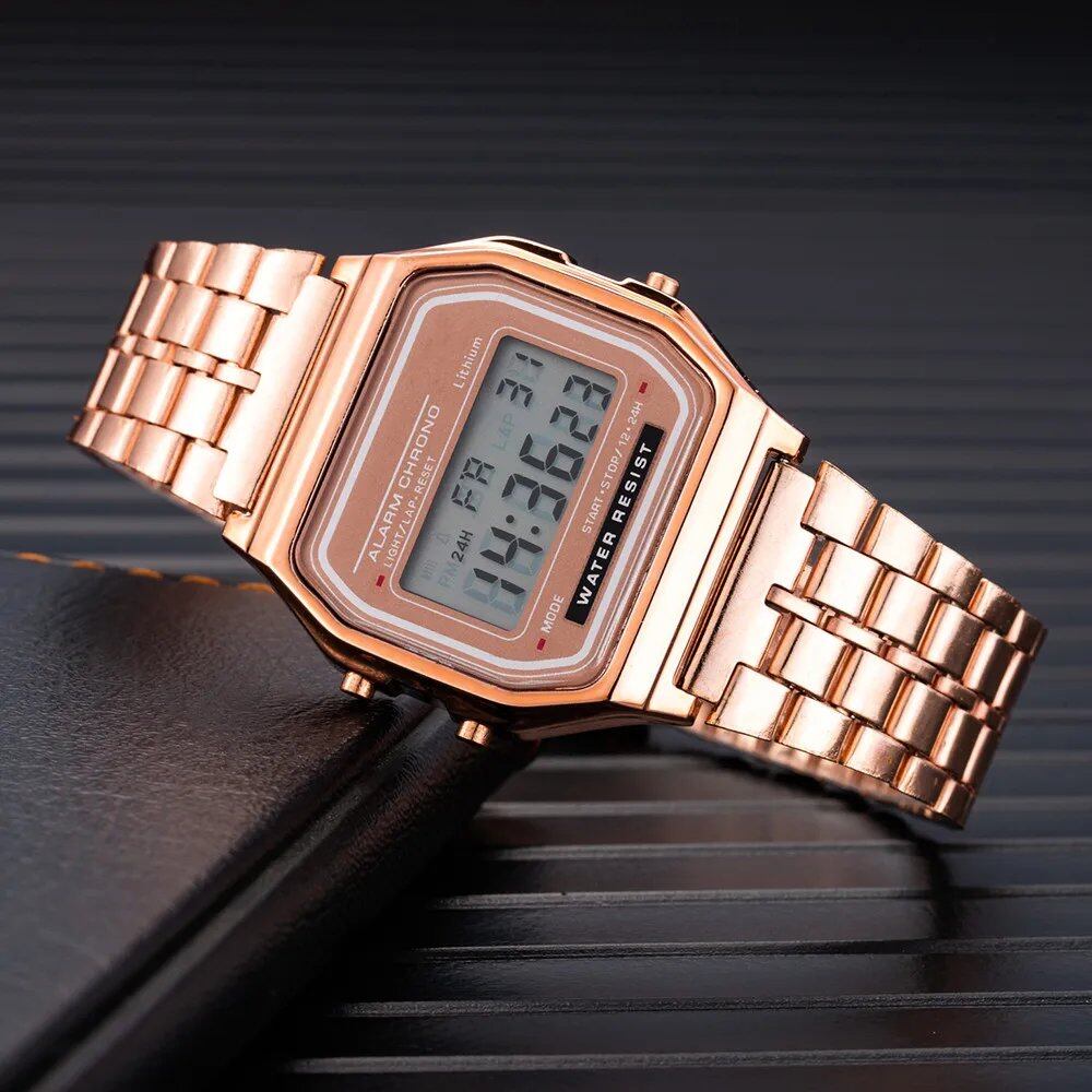 Elegant Women's Digital Watch, Gold, Silver, Stainless Steel, Business Electronic Clock, Parallel Import