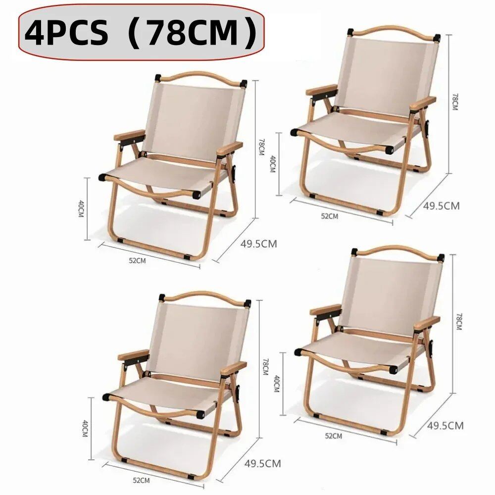 Set of 1, 2, or 4 Khaki Camping Chairs, Portable Outdoor Chairs, Aluminum Alloy with Wood Grain Finish, Kermit Chairs, Camping Gear, Color: Parallel Import