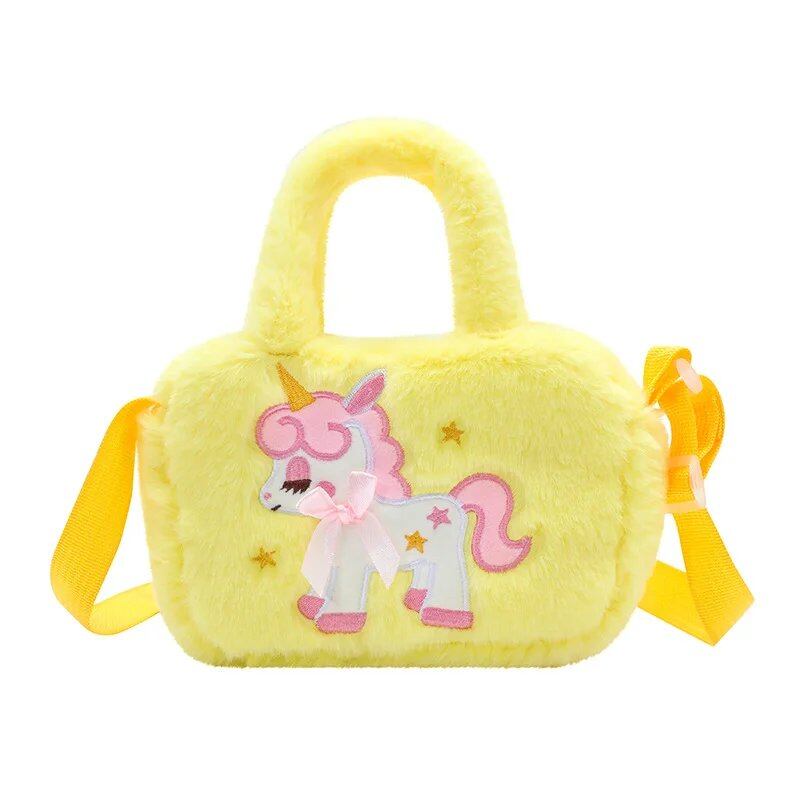 かわいい子供向けアニメユニコーン クロスボディバッグ ふわふわプラッシュ ショルダーバッグ 女の子用 パーティーや休日の贈り物に最適 並行輸入品