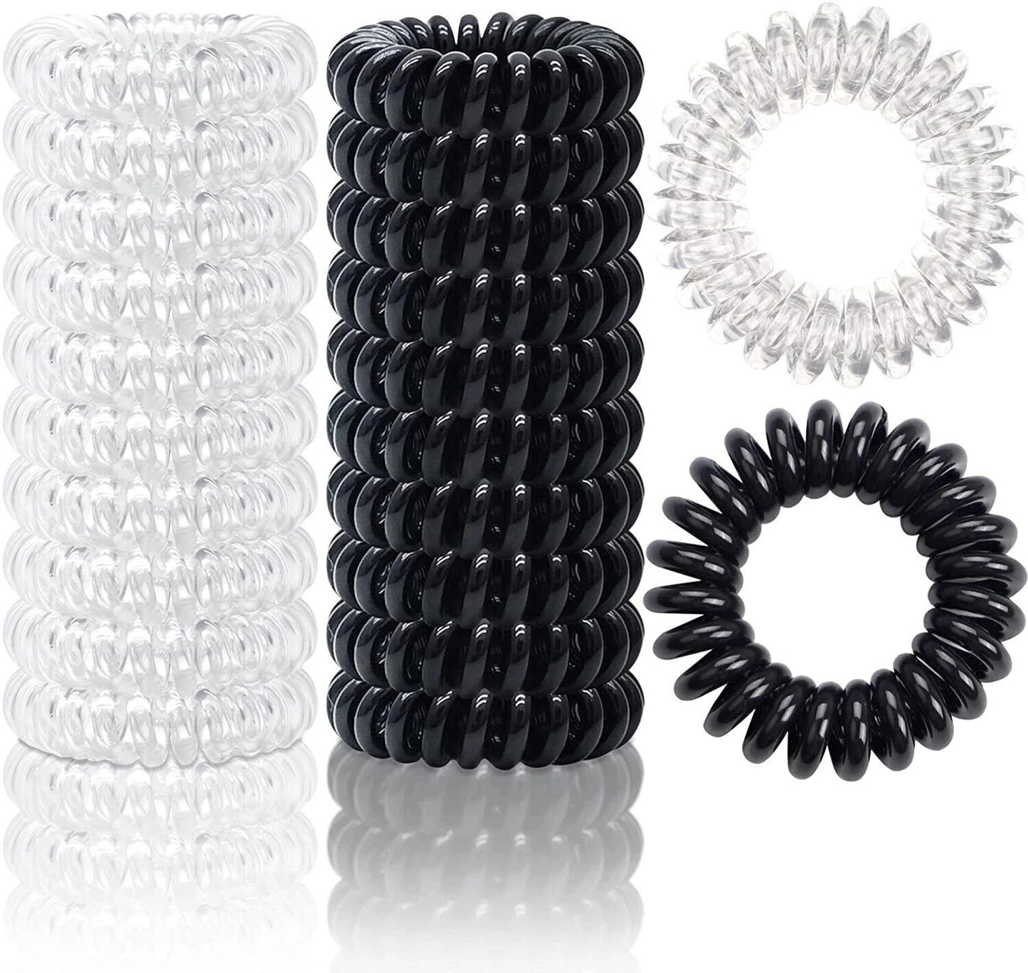 Pack of 10/20/30 Large Spiral Hair Ties, 30mm, Spiral Hairbands, Coil Hairbands, Telephone Cord Bobbles, Non-Marking, Strong Hold, Waterproof, Mixed Colors, Parallel Import