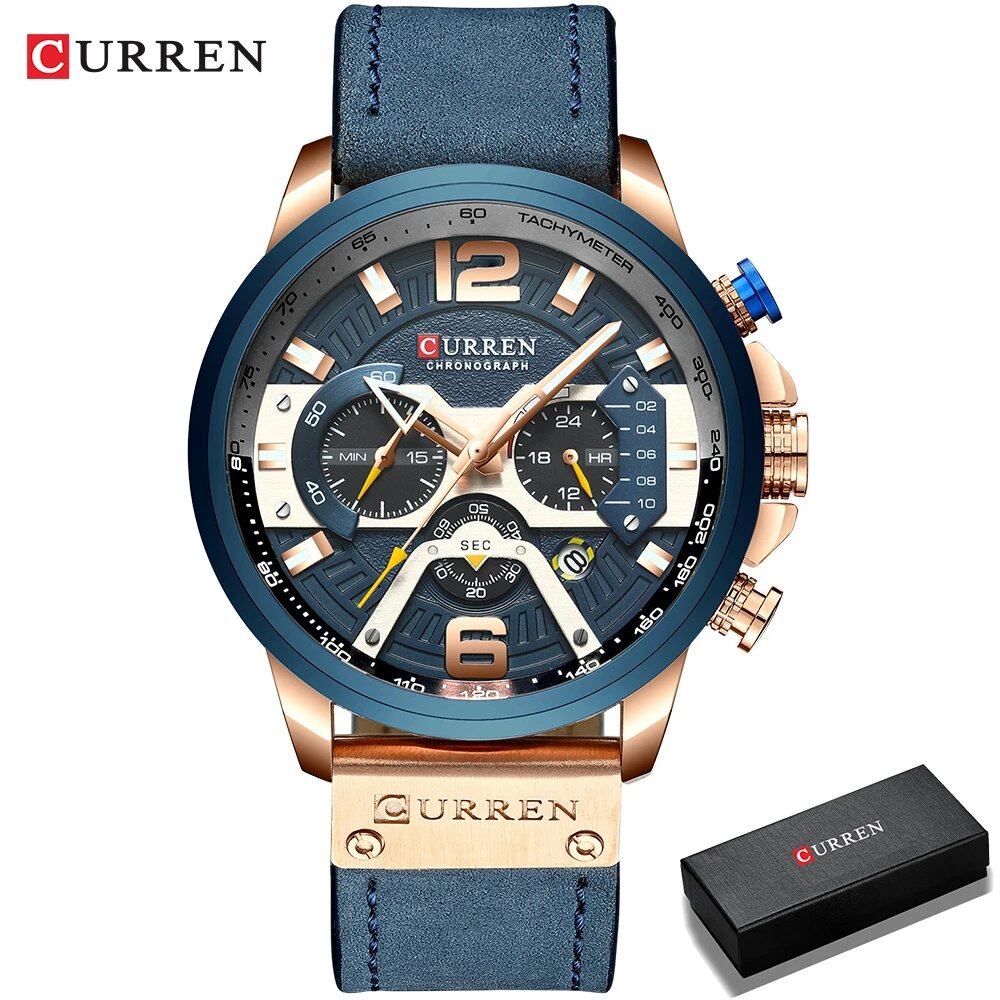 Karen Men's Sports Watch, Luxury Military Leather Chronograph, Stylish Watch, Color: Parallel Import