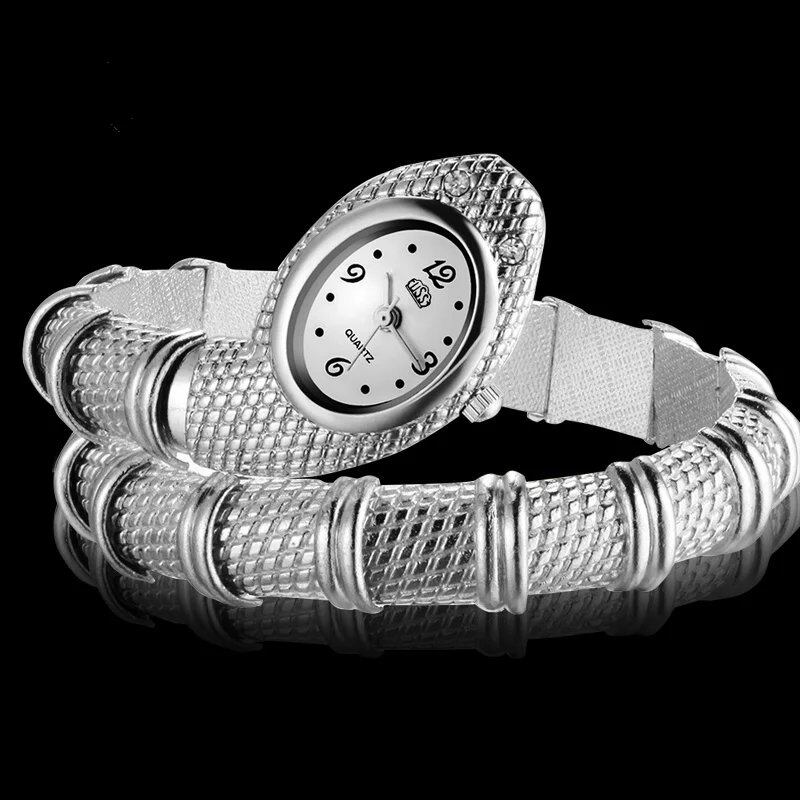 Hot Sale: Unique Women's Fashion Snake-Shaped Bracelet Watch with Crystals, Luxury Silver and Gold Watches, Parallel Import