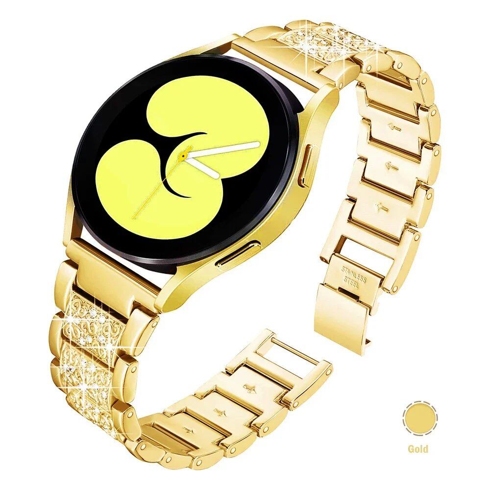 Diamond Strap Metal Link Bracelet for Samsung Galaxy Watch 7/FE/6/4/Classic/5/Pro/Active (40mm/44mm) - Compatible with Huber GT4-3 Bands (20mm/22mm) - Parallel Import
